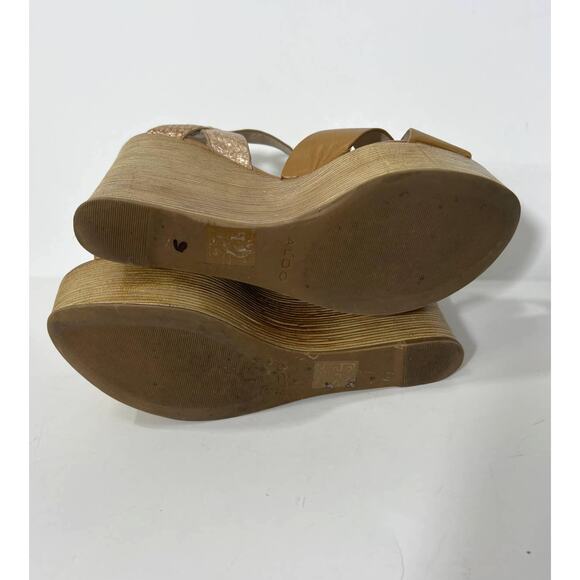 Aldo Regnano Platform Cognac Wedge Sandal Shoe US 9 / EUR 40 Spring - Picture 7 of 9